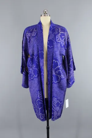 1930s Vintage Silk Haori Kimono Jacket Cardigan / Royal Blue Shibori