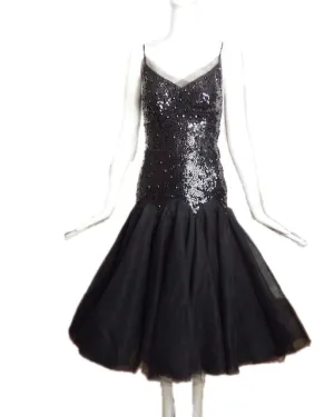 1950s Black Sequin Party Dress, Size-2