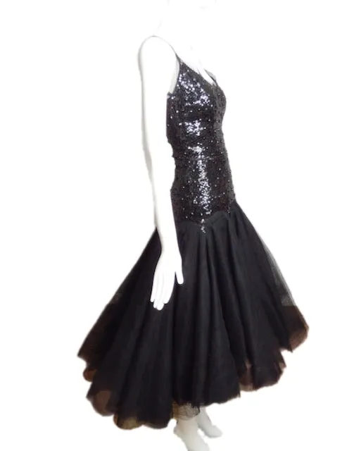 1950s Black Sequin Party Dress, Size-2