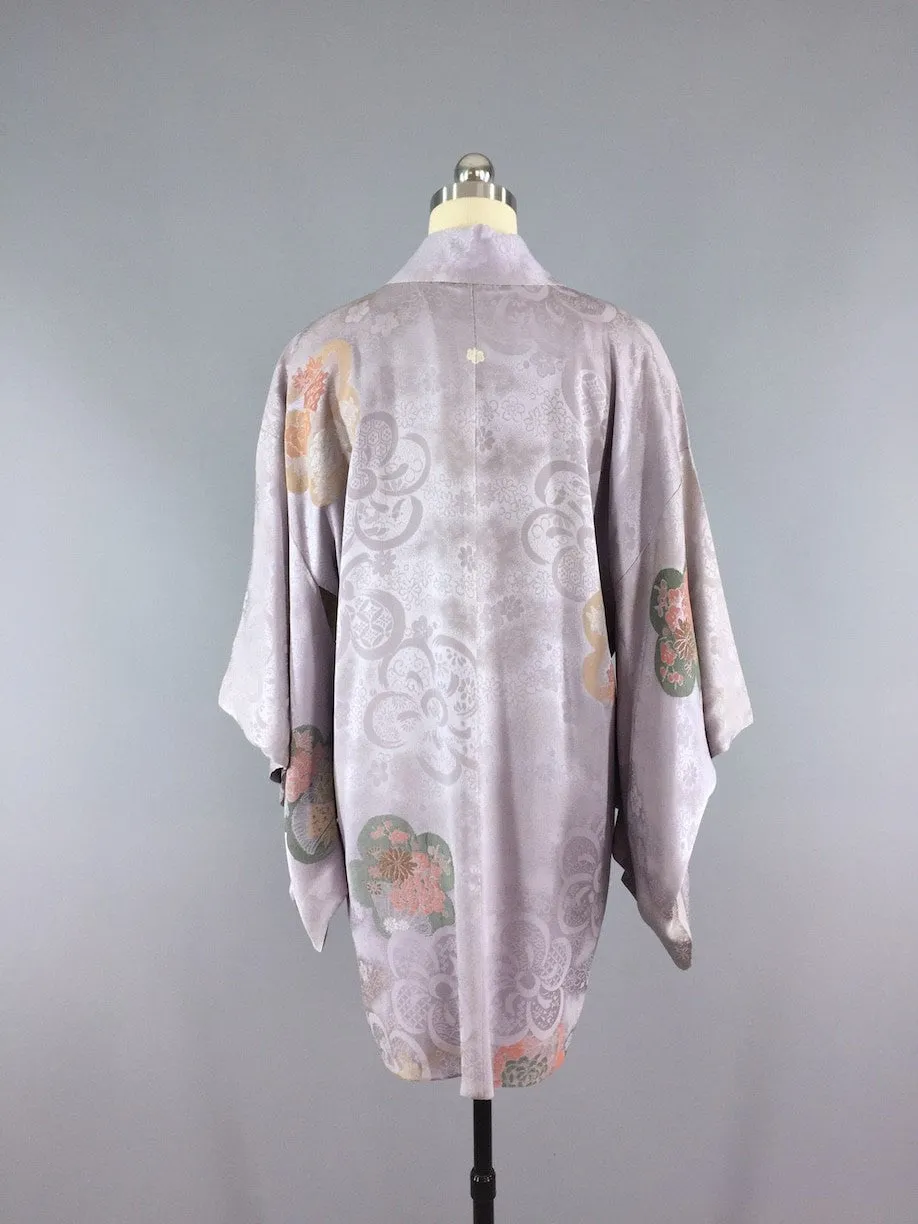 1950s Silk Haori Kimono Cardigan / Silver Grey Lavender