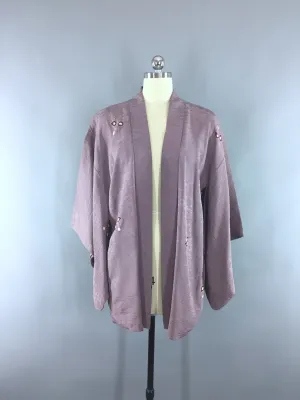 1950s Vintage Silk Haori Kimono Cardigan Jacket in Lavender Purple Shibori