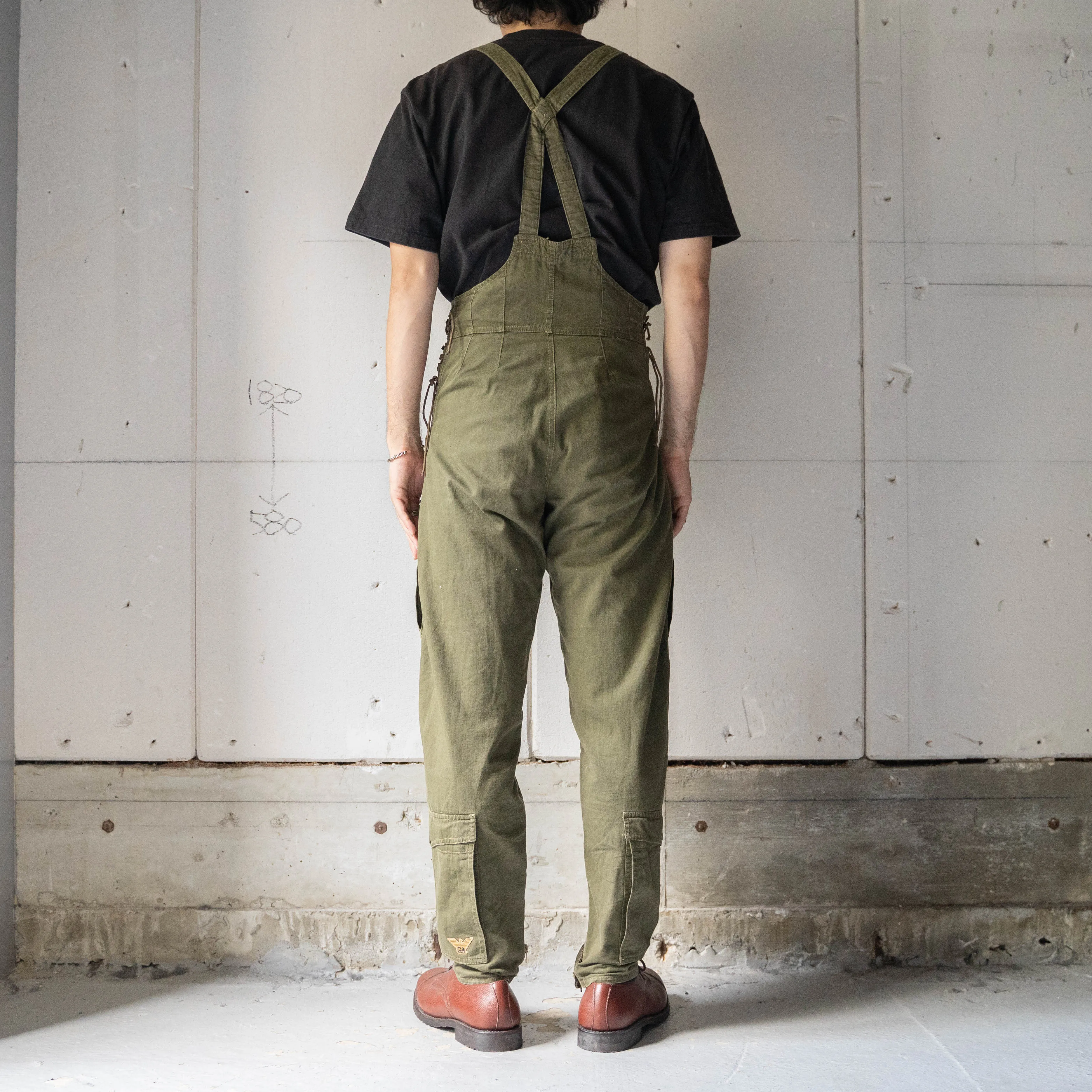 1980−90s 'ARMANI JEANS' khaki color cotton overall -military like-