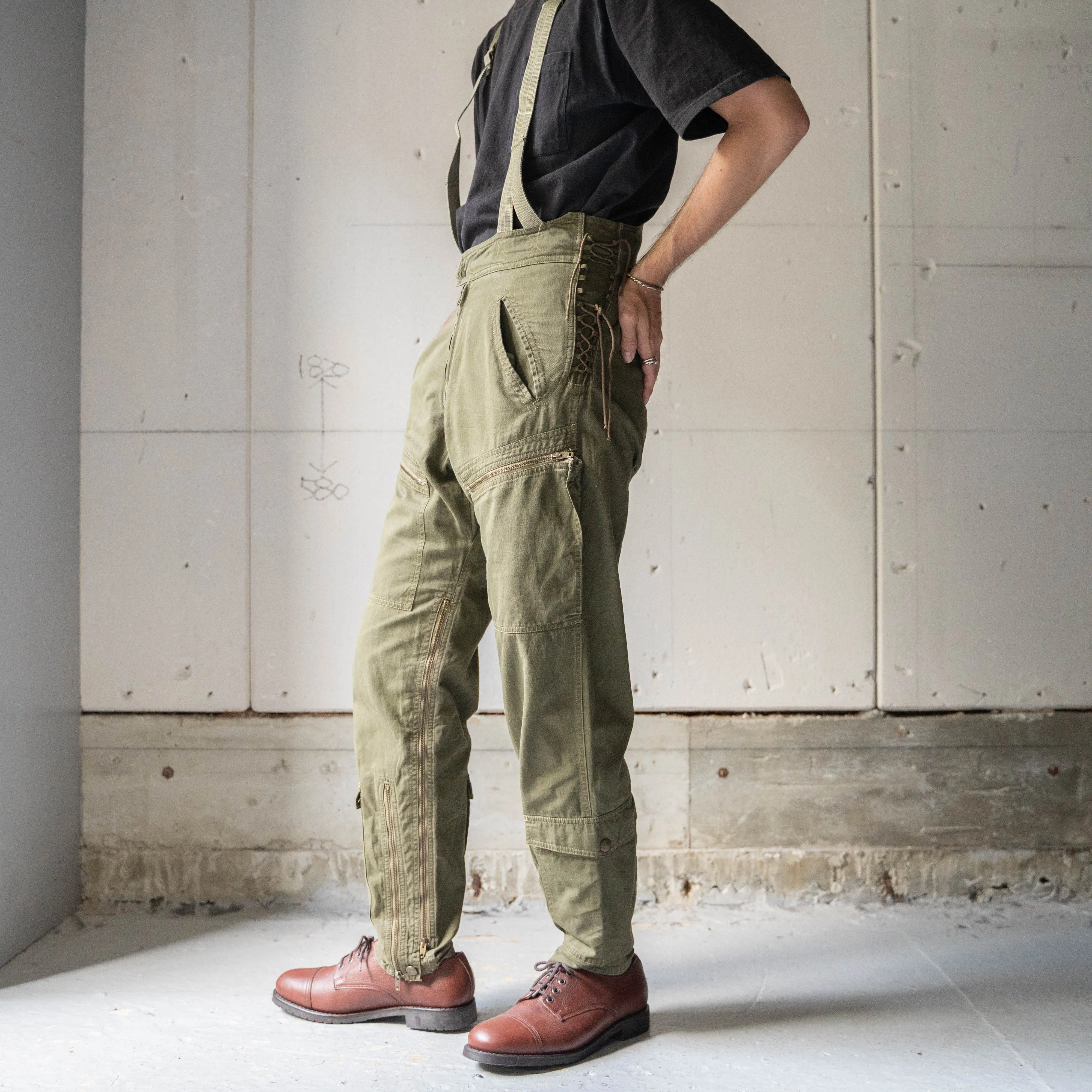 1980−90s 'ARMANI JEANS' khaki color cotton overall -military like-