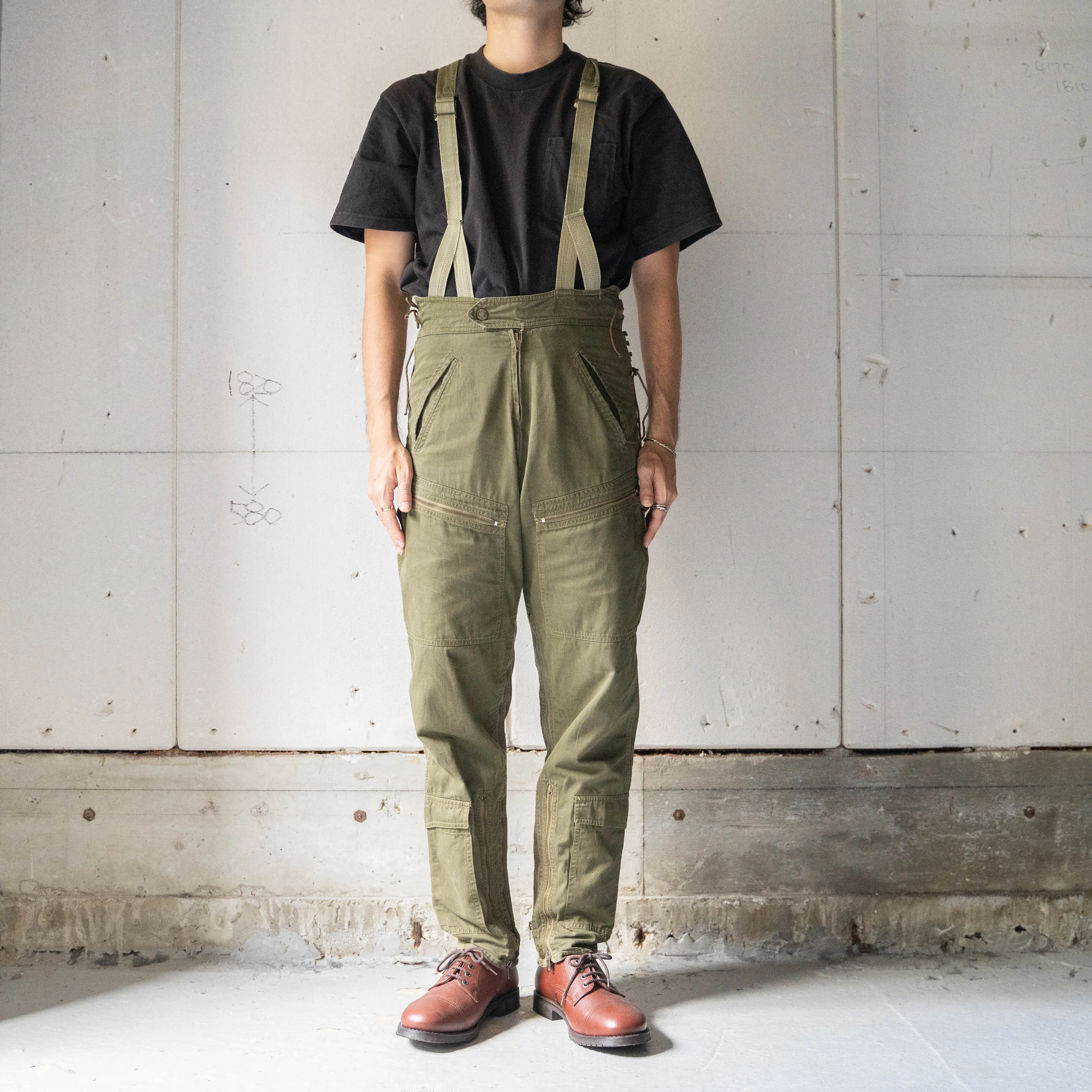 1980−90s 'ARMANI JEANS' khaki color cotton overall -military like-