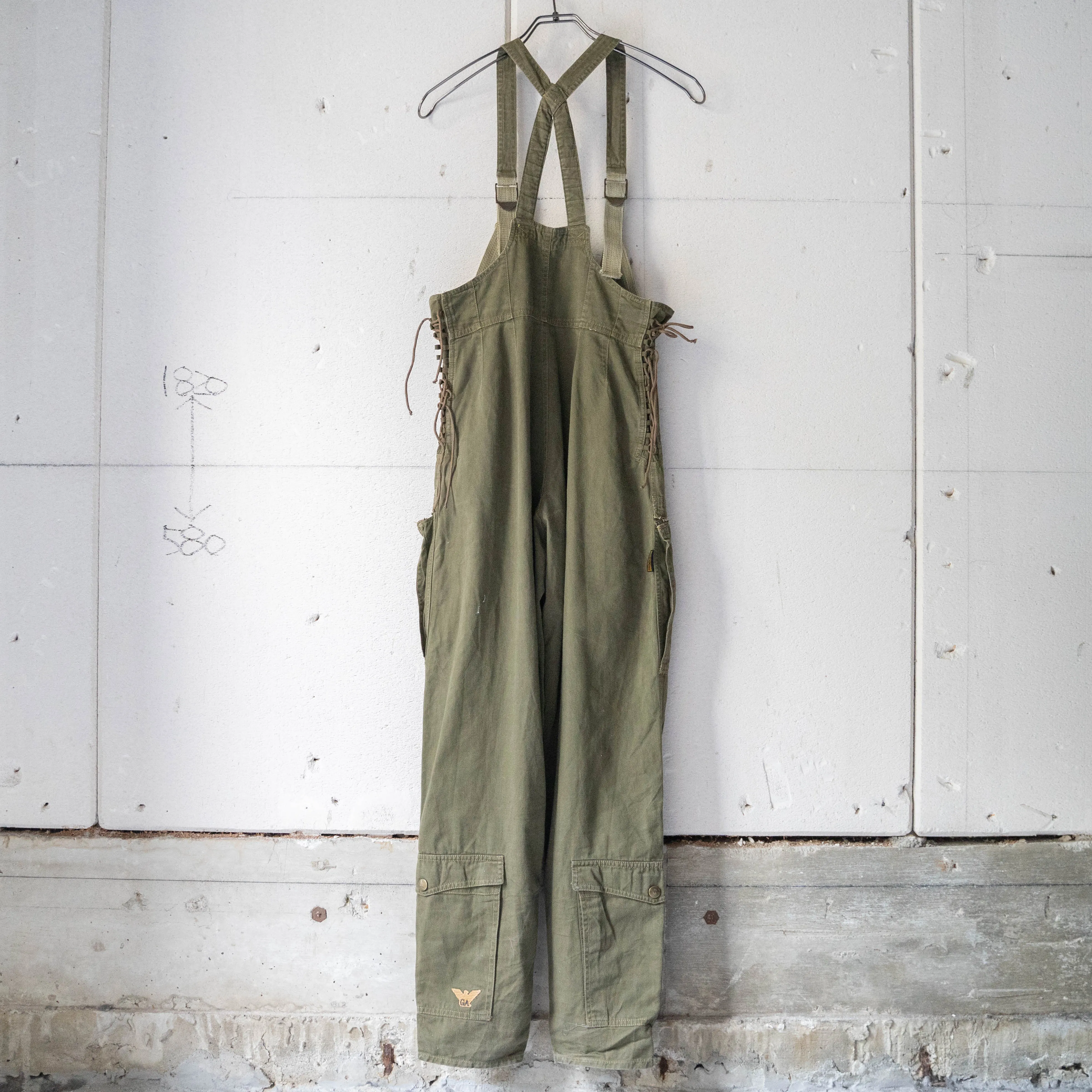 1980−90s 'ARMANI JEANS' khaki color cotton overall -military like-