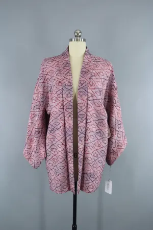 1980s Vintage Haori Kimono Jacket Cardigan / Purple Shibori Print