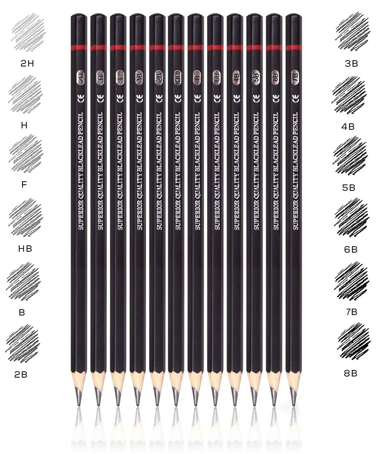 ABOUT SPACE Professional Shading & Drawing Pencils Set - (12 Lead Pencils) Assorted Gray-Black Sketching Pencils of 12 Shades for Artists, Students, Beginners - (B,2B,3B,4B,5B,6B,7B,8B,HB,H,2H & F)