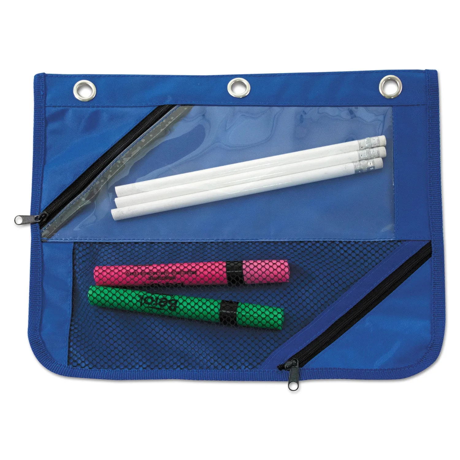 Advantus 2 Section, 3 Pocket Binder Pencil Pouches, 11" x 9" (3Pack) Choose Black or Blue