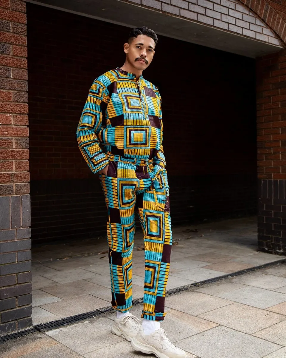 African Shirt in Blue Kente