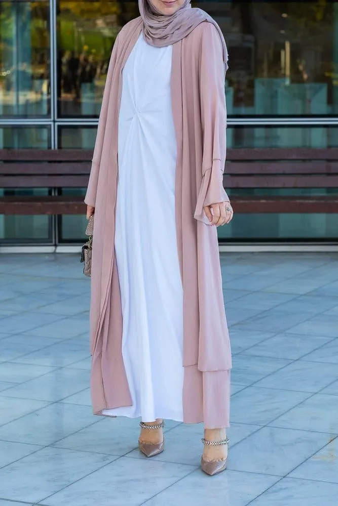 Aishia slip dress for abaya with front knot details in white