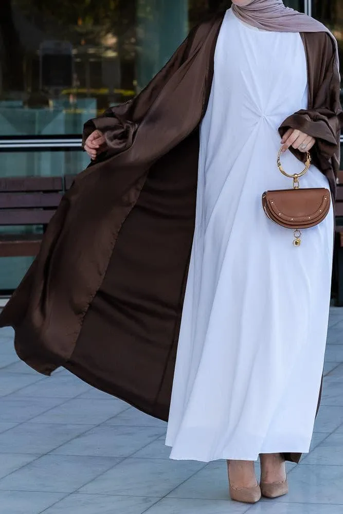 Aishia slip dress for abaya with front knot details in white