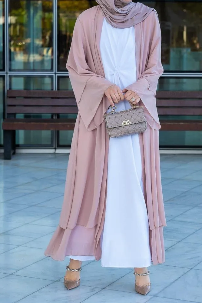 Aishia slip dress for abaya with front knot details in white