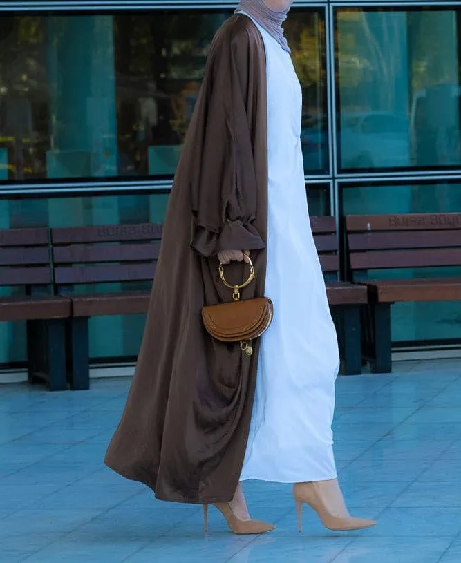 Aishia slip dress for abaya with front knot details in white