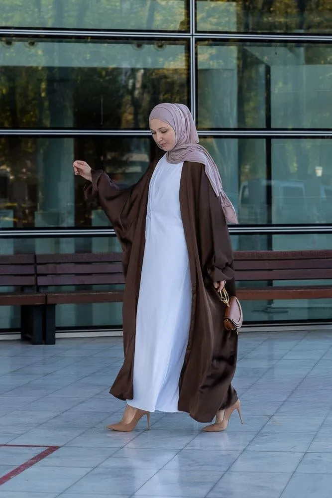 Aishia slip dress for abaya with front knot details in white