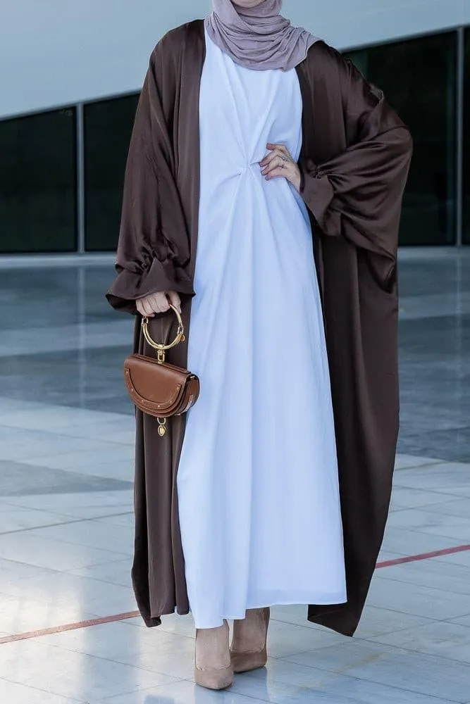 Aishia slip dress for abaya with front knot details in white