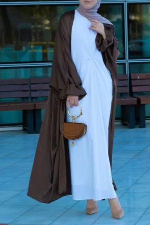 Aishia slip dress for abaya with front knot details in white