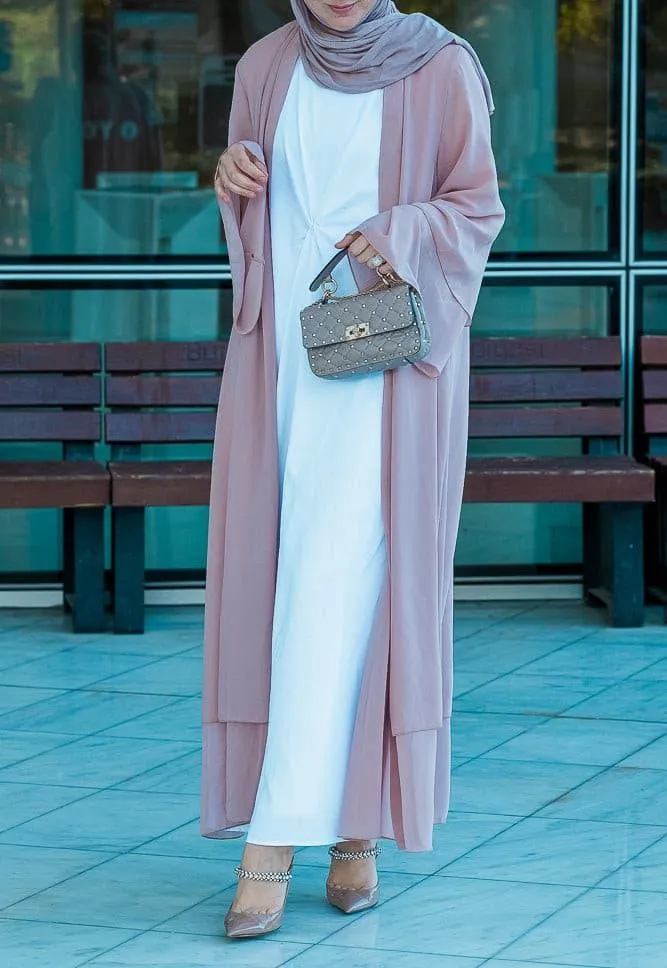 Aishia slip dress for abaya with front knot details in white