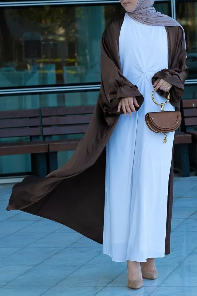 Aishia slip dress for abaya with front knot details in white