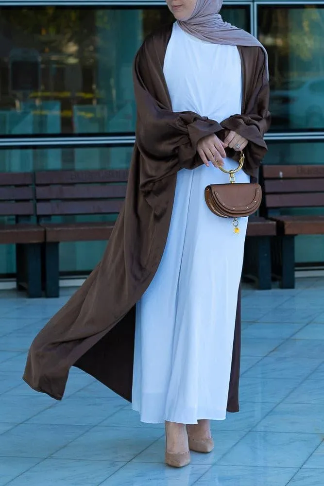 Aishia slip dress for abaya with front knot details in white