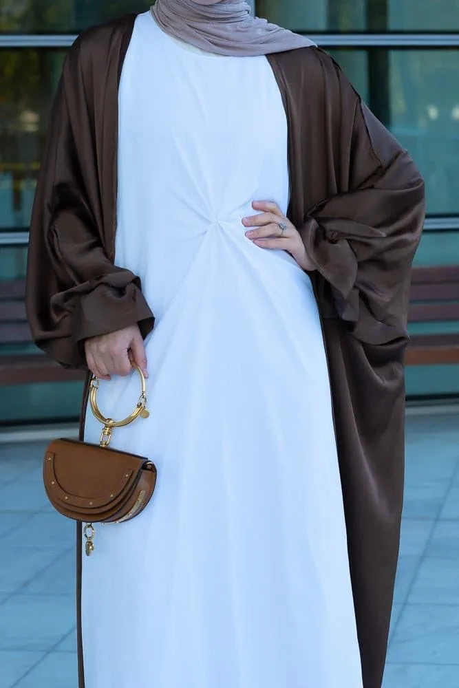 Aishia slip dress for abaya with front knot details in white