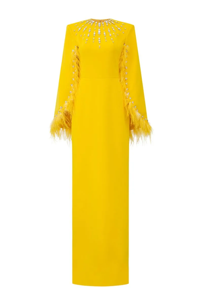 ALLISON CREPE CAPE SLEEVE MAXI DRESS