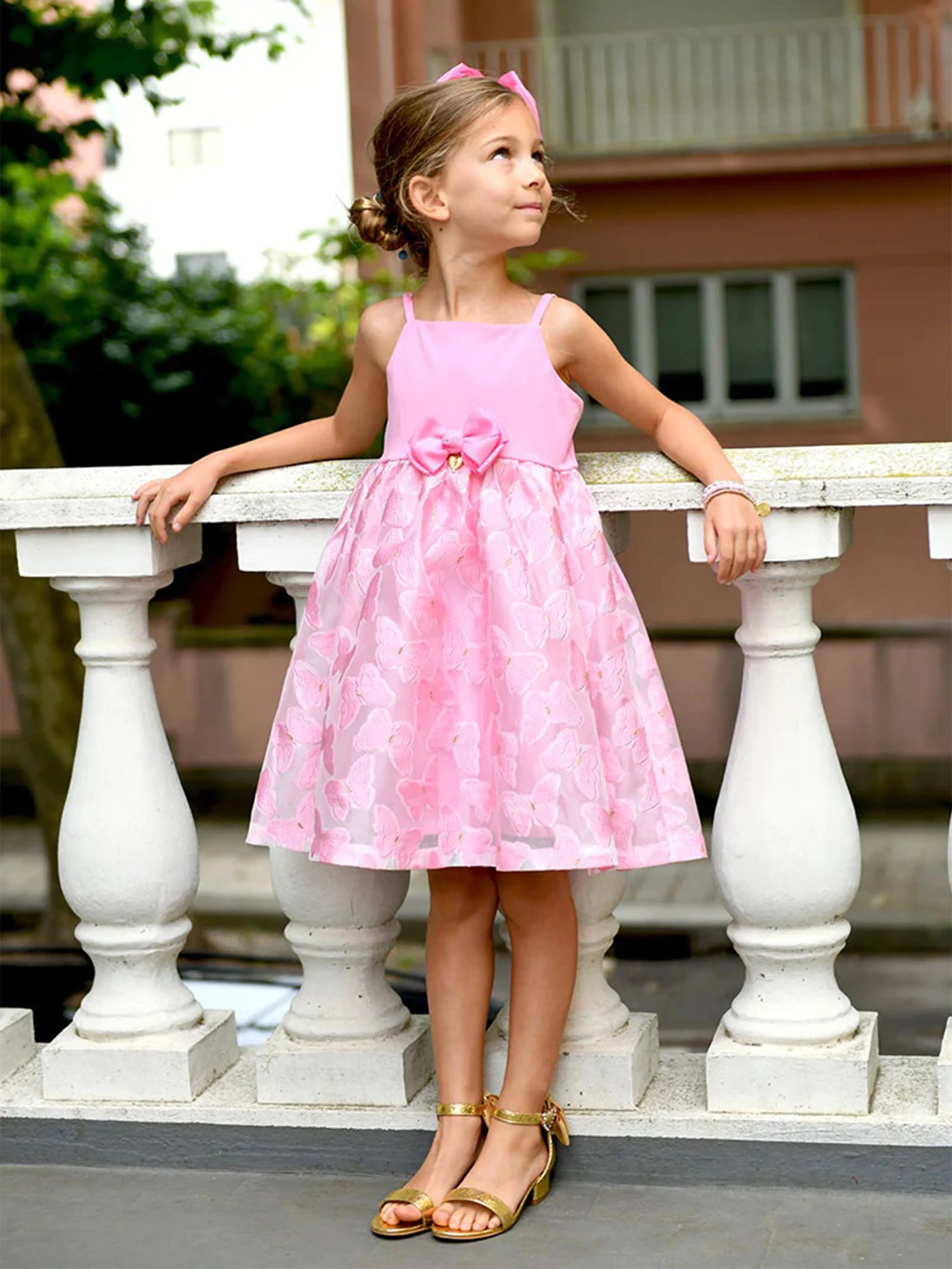 Angels Face Girls Apollo Butterfly Strappy Dress in Pink