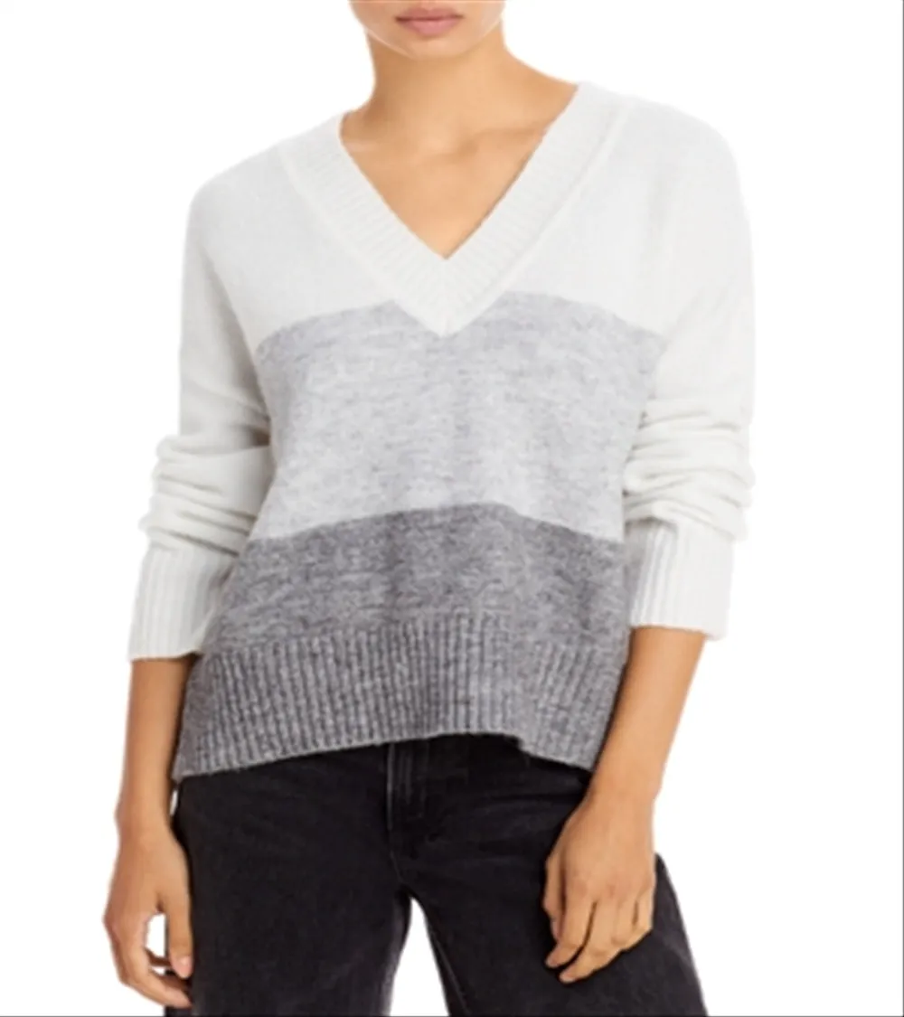 Aqua Women's Colorblock Knit Pullover Sweater Gray