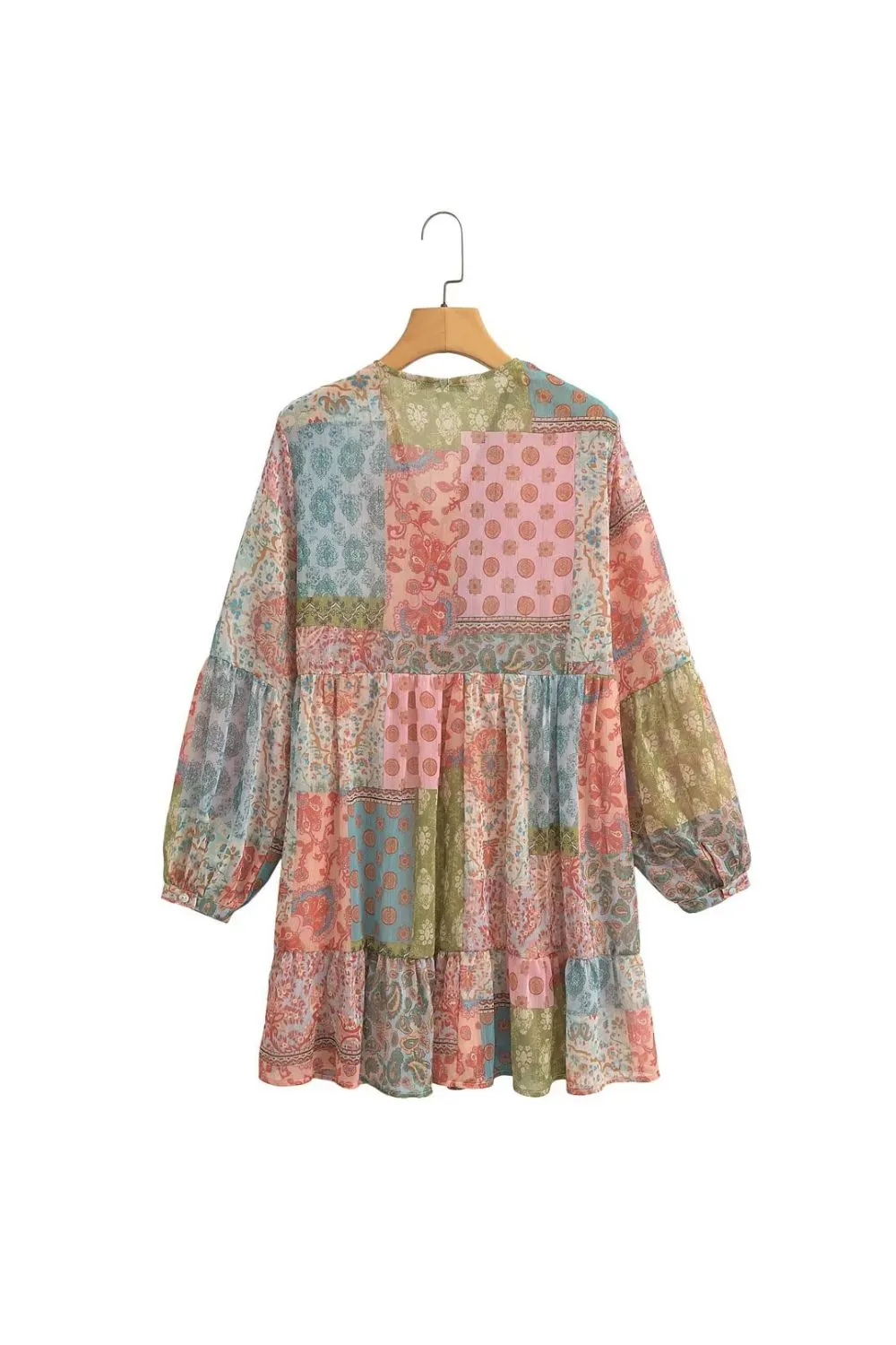 'Aria' V-Neck Long-Sleeve  Patchworked Dress