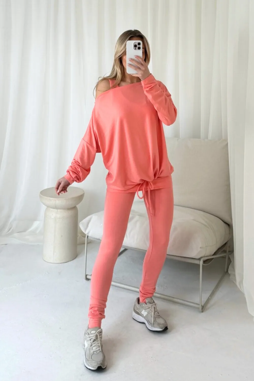 Ariel coral bat sleeve vest three piece loungewear set