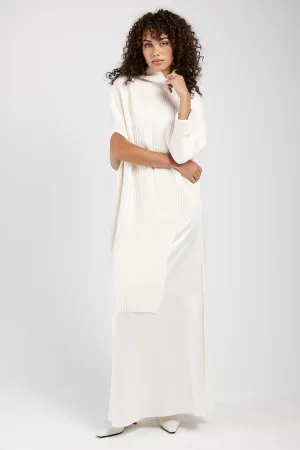 Asymmetric High Neck Cape in Raffia