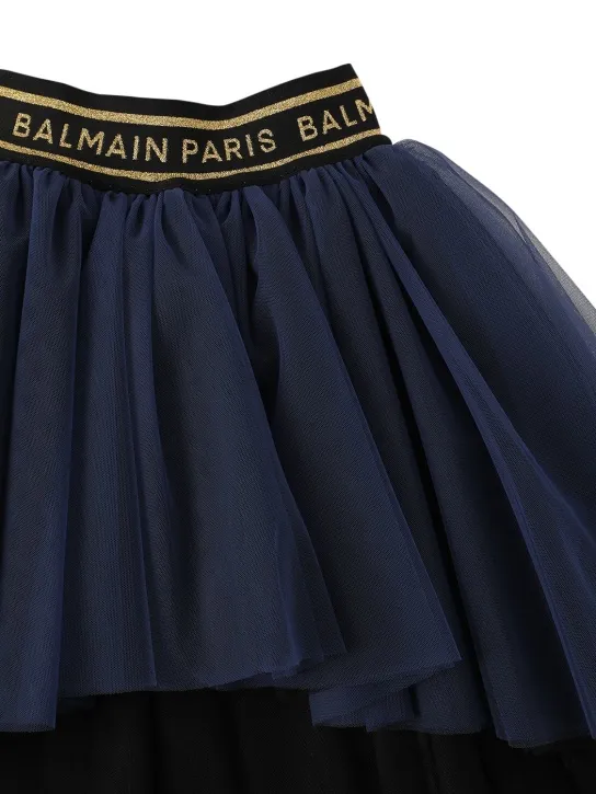 Balmain   Logo tape tulle skirt 