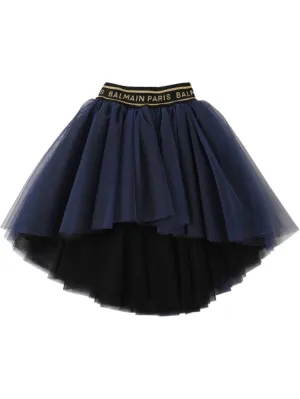 Balmain   Logo tape tulle skirt 