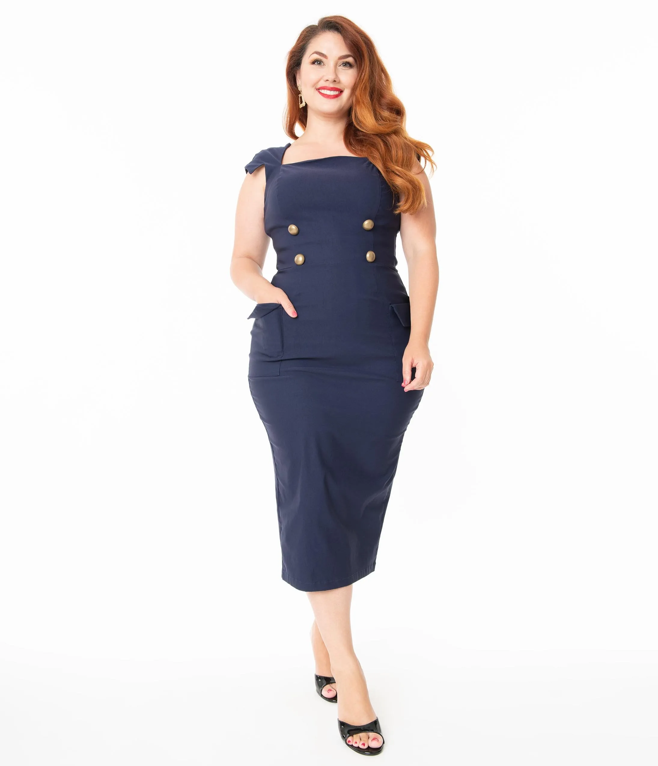 Barbie x Unique Vintage Plus Size Navy Sheath Sensation Wiggle Dress