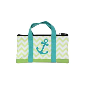 Beach Pencil Pouch, Mint Green Anchor