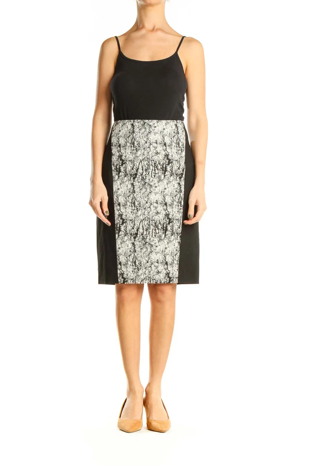 Beige Black Printed Brunch Pencil Skirt