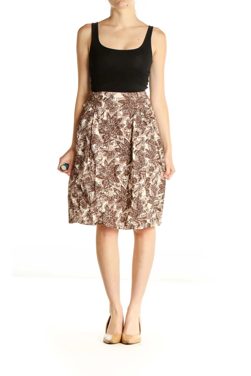 Beige Printed Party Pencil Skirt