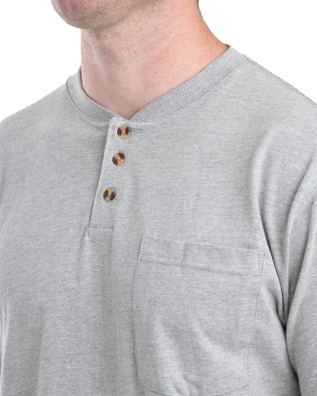 Berne Mens Heavyweight Heathered Grey Cotton Blend L/S Henley