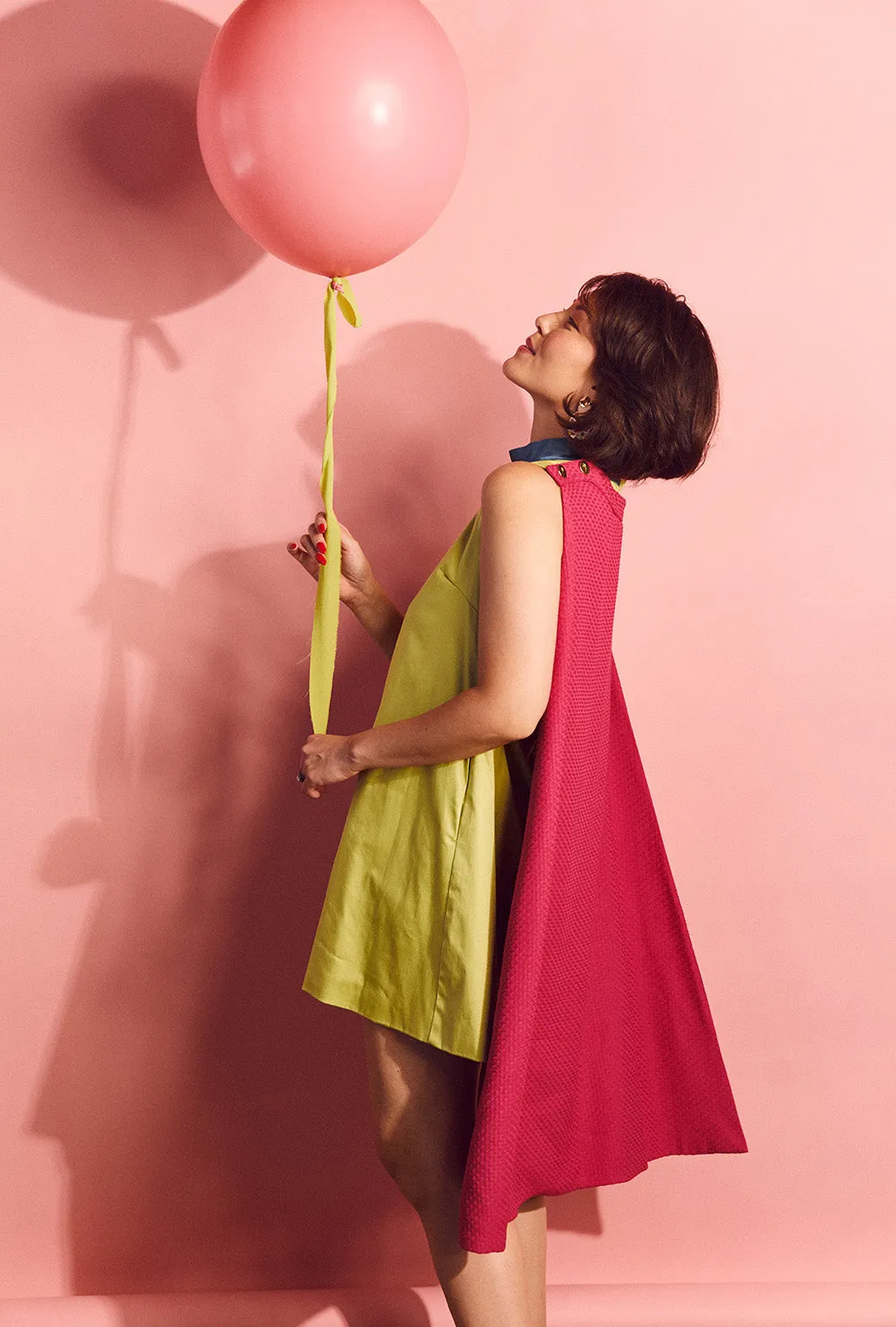 Big 10 Cape Dress - Chartreuse & Fuchsia