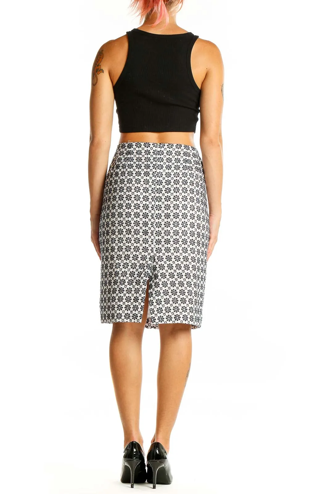 Black and White Floral Pencil Skirt