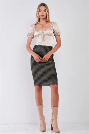 Black Gold Striped Mesh High Waist Pencil Knee Skirt /1-1-1-1