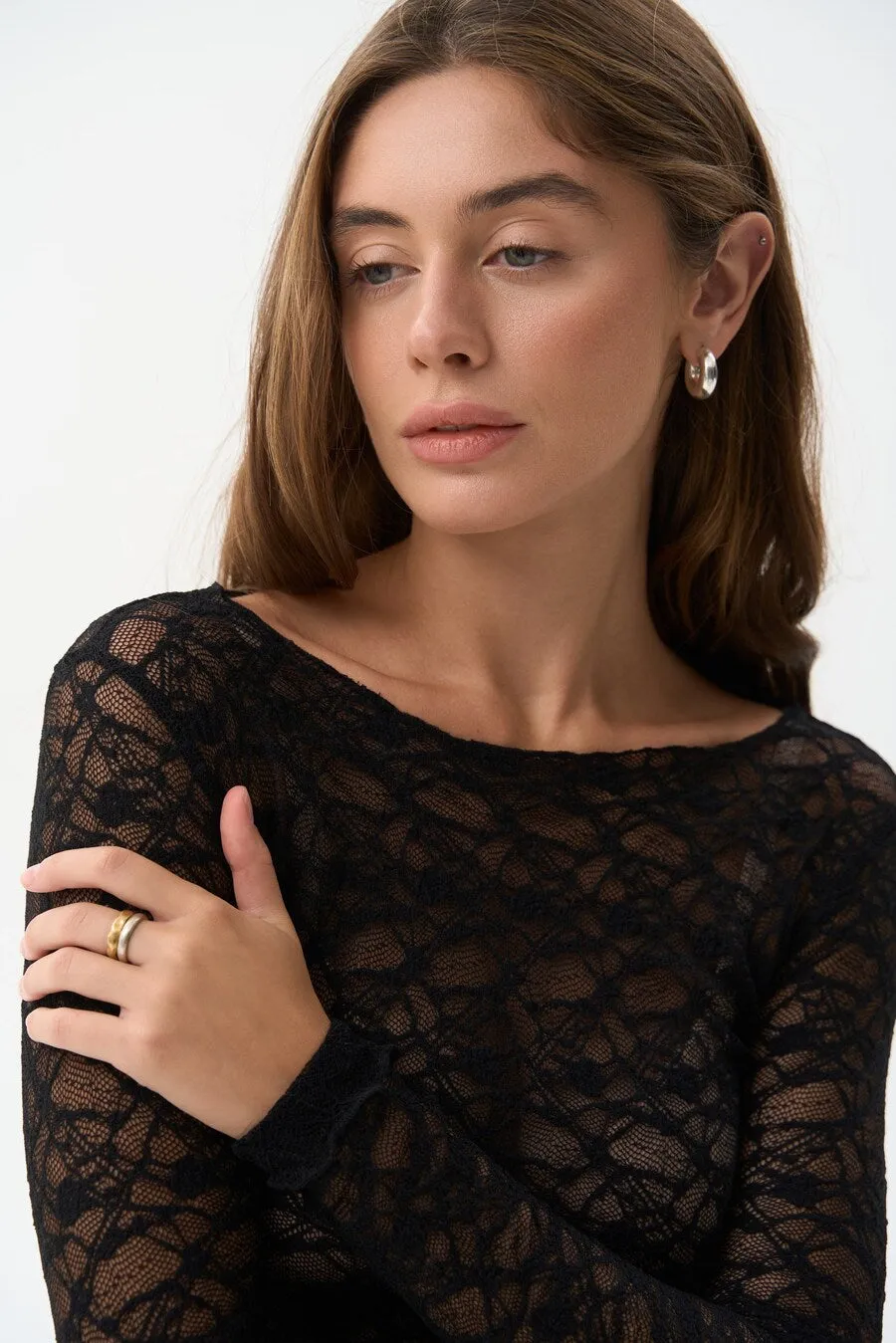 Black Lace Long Sleeve Top