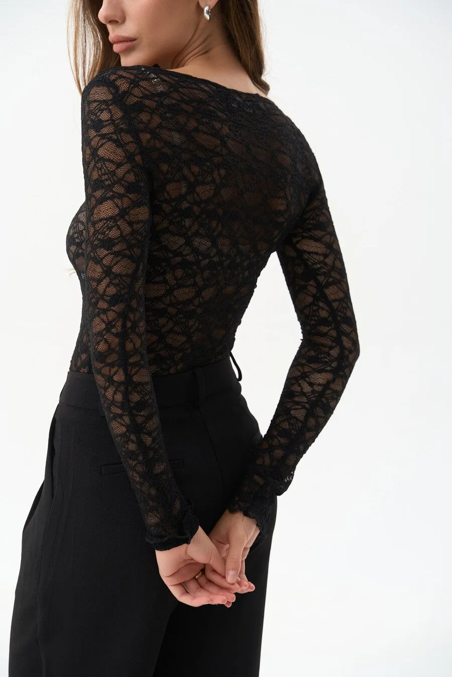 Black Lace Long Sleeve Top