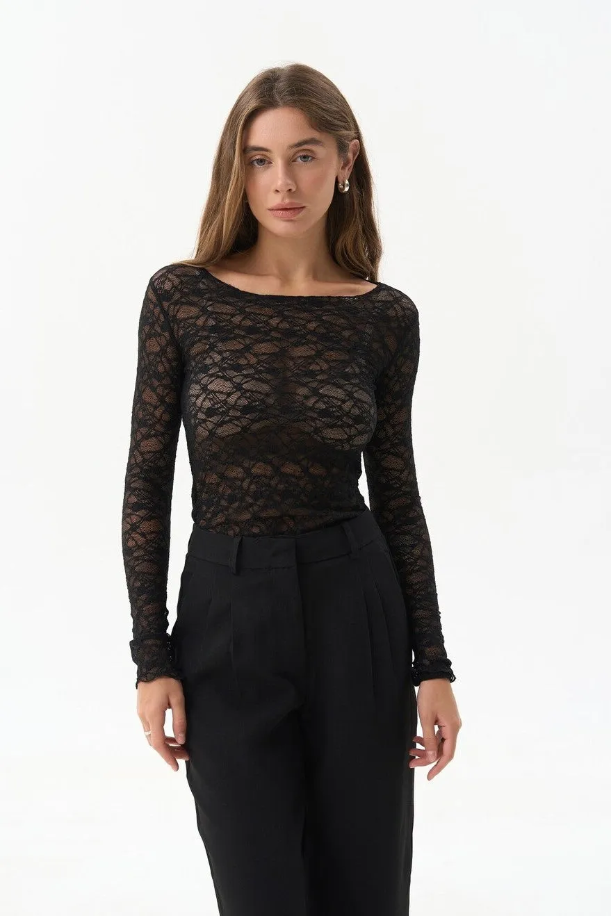 Black Lace Long Sleeve Top