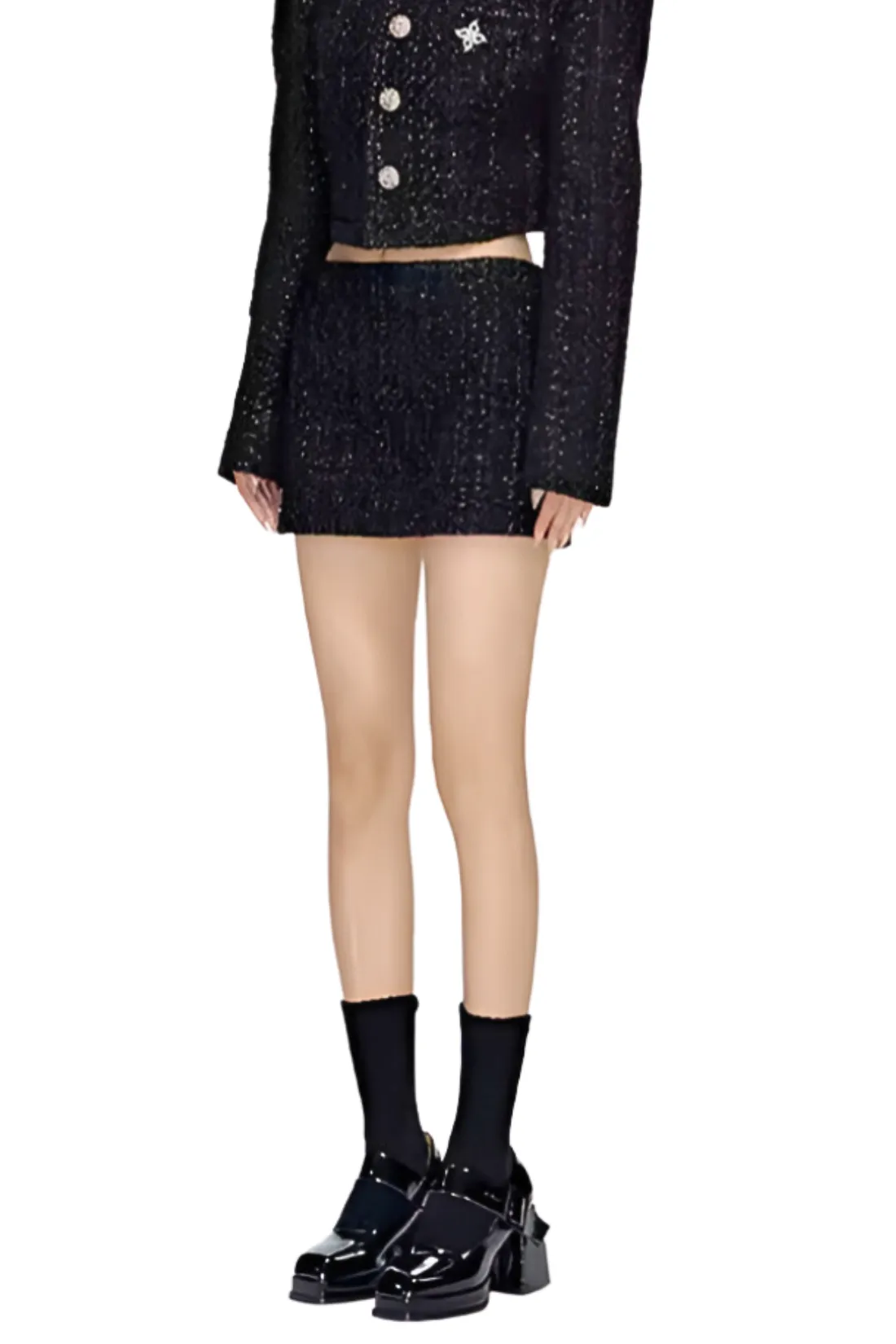 Black Low-Waist Mini Skirt with Cross Design