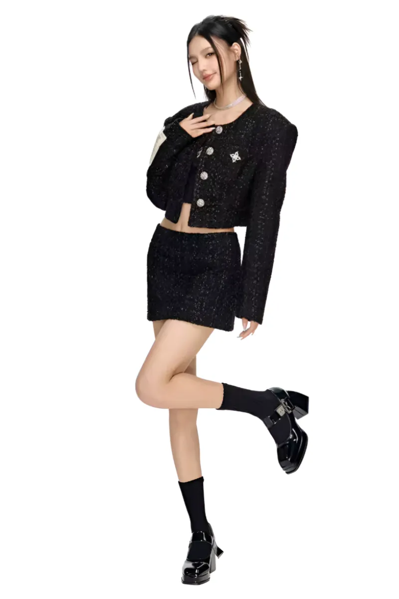 Black Low-Waist Mini Skirt with Cross Design