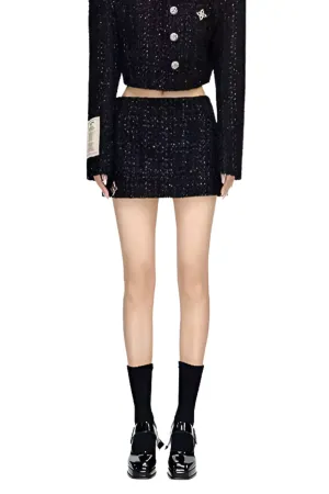 Black Low-Waist Mini Skirt with Cross Design