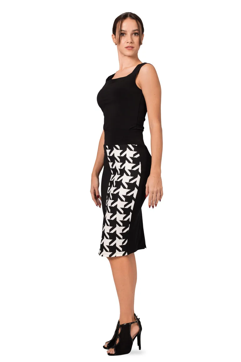 Black Pencil Skirt With Big B&W Houndstooth Pattern