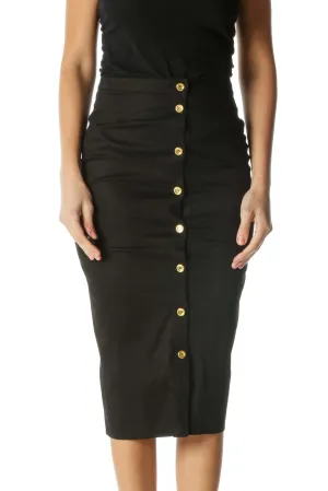 Black Pencil Skirt with Gold Buttons