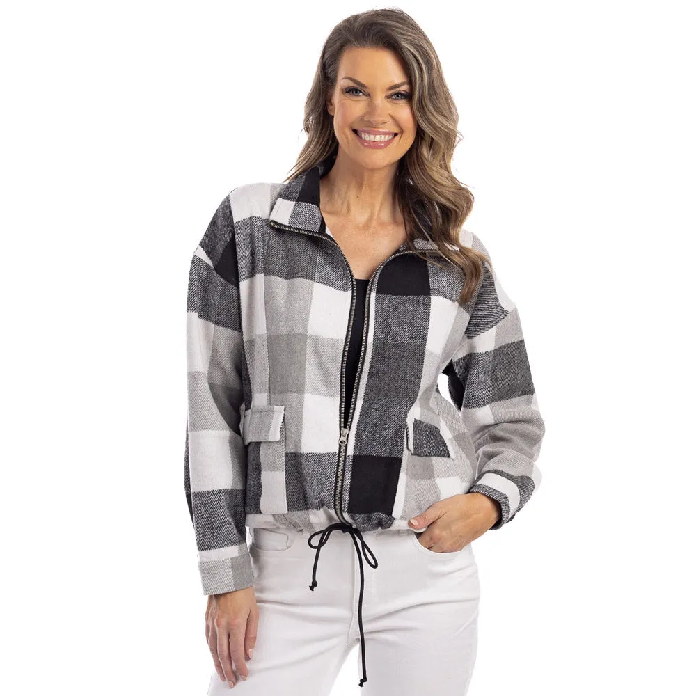 Black Plaid Flannel Cropped Cinched Wholesale Shacket