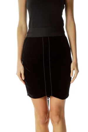 Black Velvet Elastic Waist Pencil Skirt